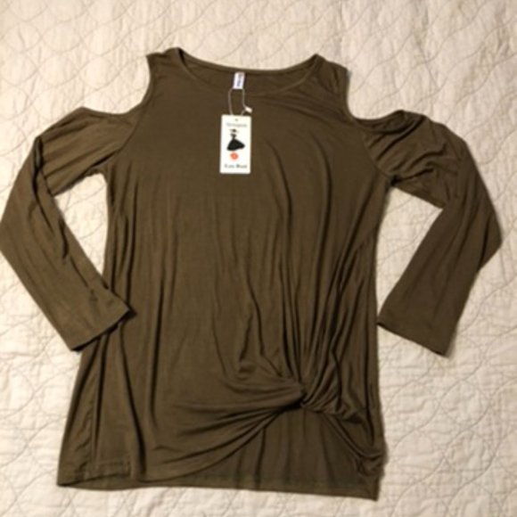 Leo Rosi Olive Green Cold Shoulder Top M NEW - Picture 2 of 10